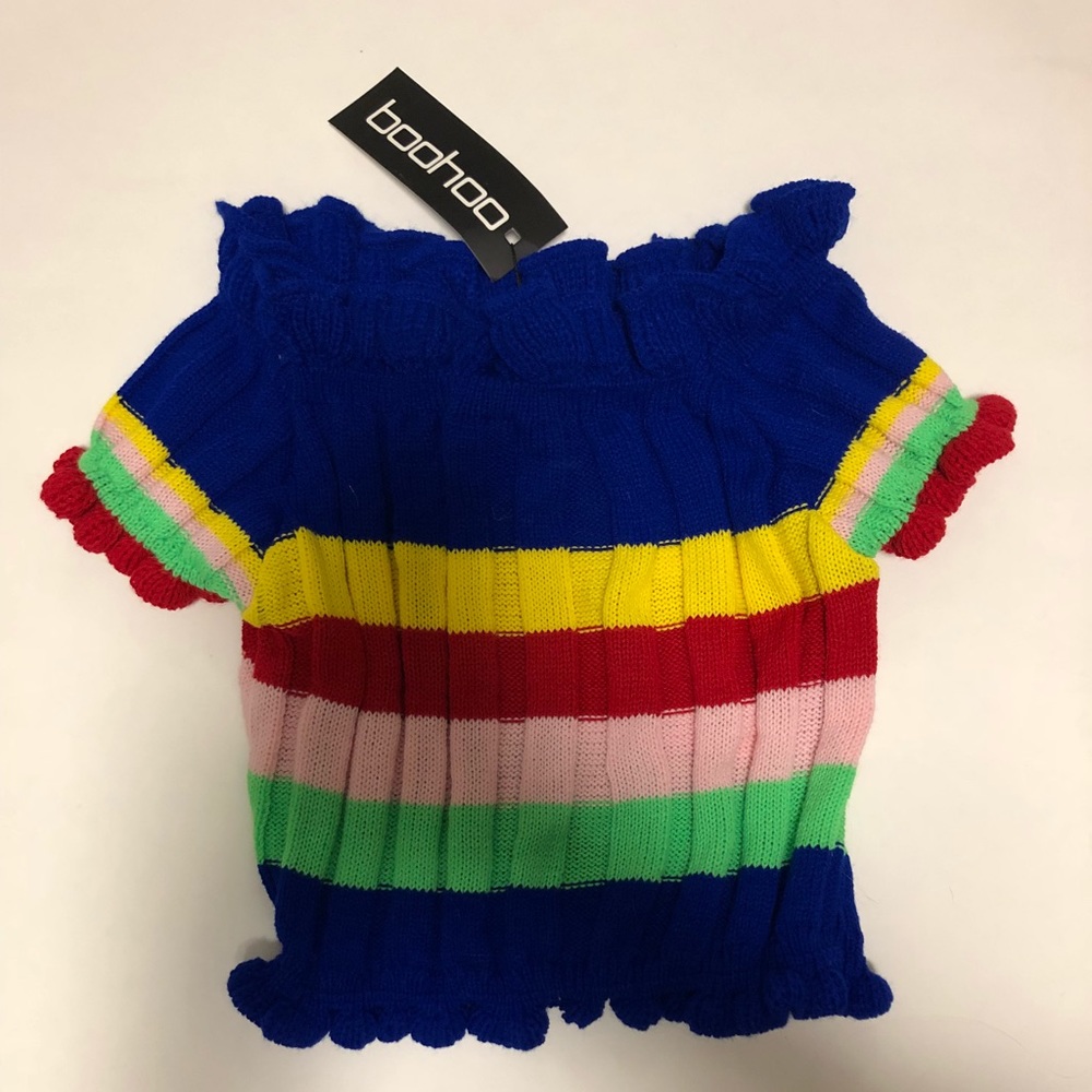 Boohoo striped knit crop top
